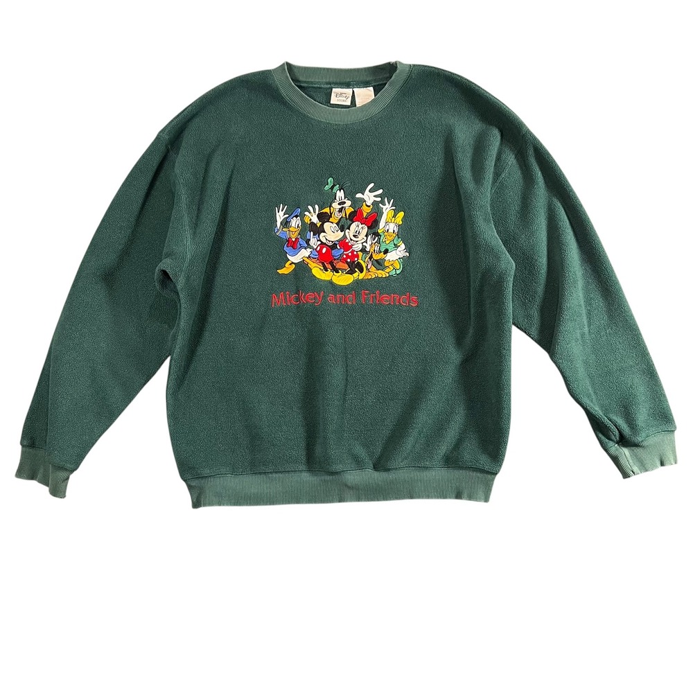 Vintage Disney Store Mickey and Friends‎ Forest Green Fleece Sweatshirt Large